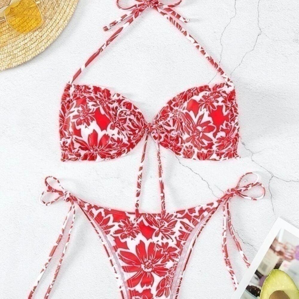 NWT SHEIN RED & WHITE STRING BIKINI SZ XL